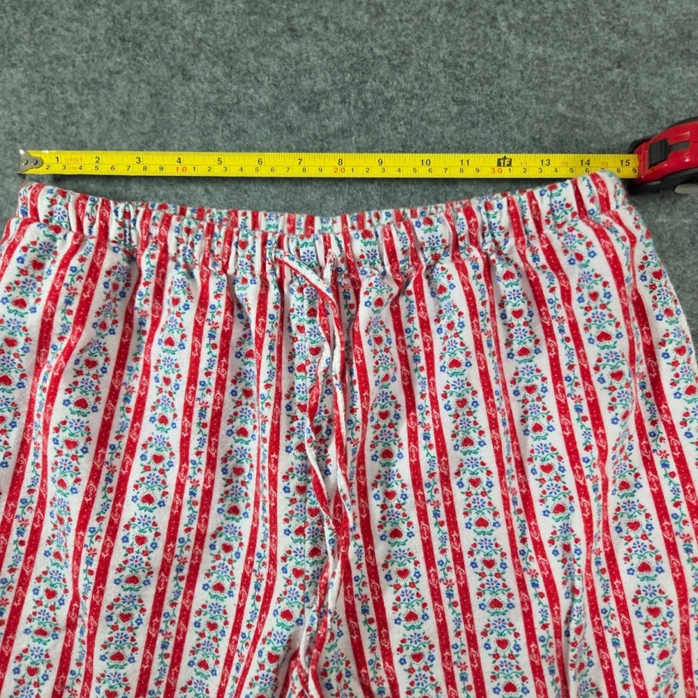 Lanz of Salzburg Women L Pajama Pants Red Floral Heart Stripe Cotton Flannel - Picture 4 of 9